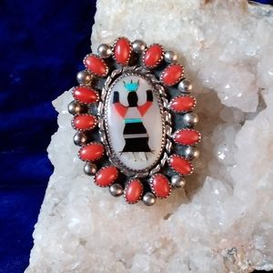 🌙SIGNED LARGE Zuni Vintage Corn Maiden Hallmark Ring STERLING